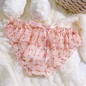 Orange Cherrie Lolita Kawaii Panties. Sheer chiffon Panties, Cotton lined front.